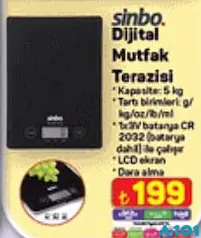 SİNBO DİJİTAL MUTFAK TERAZİSİ/TARTISI